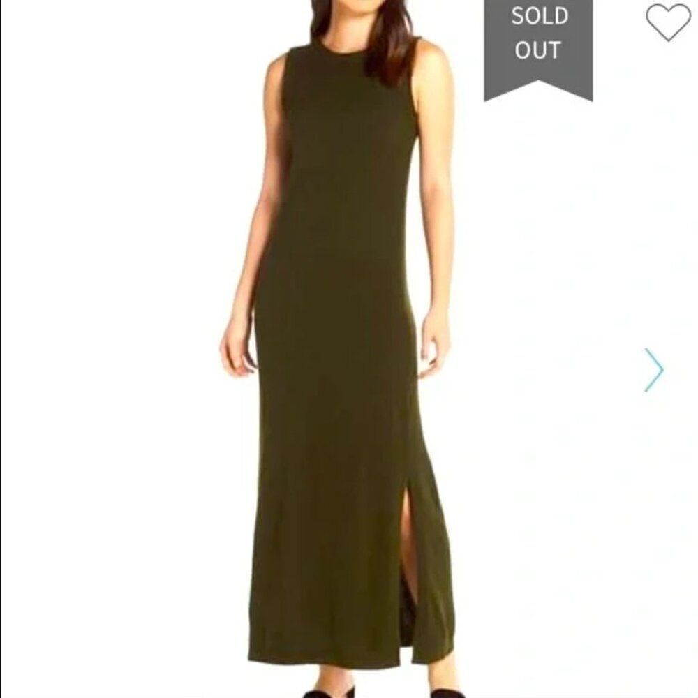 NWT Caara Split Hem Wool Dress in Green | Size S